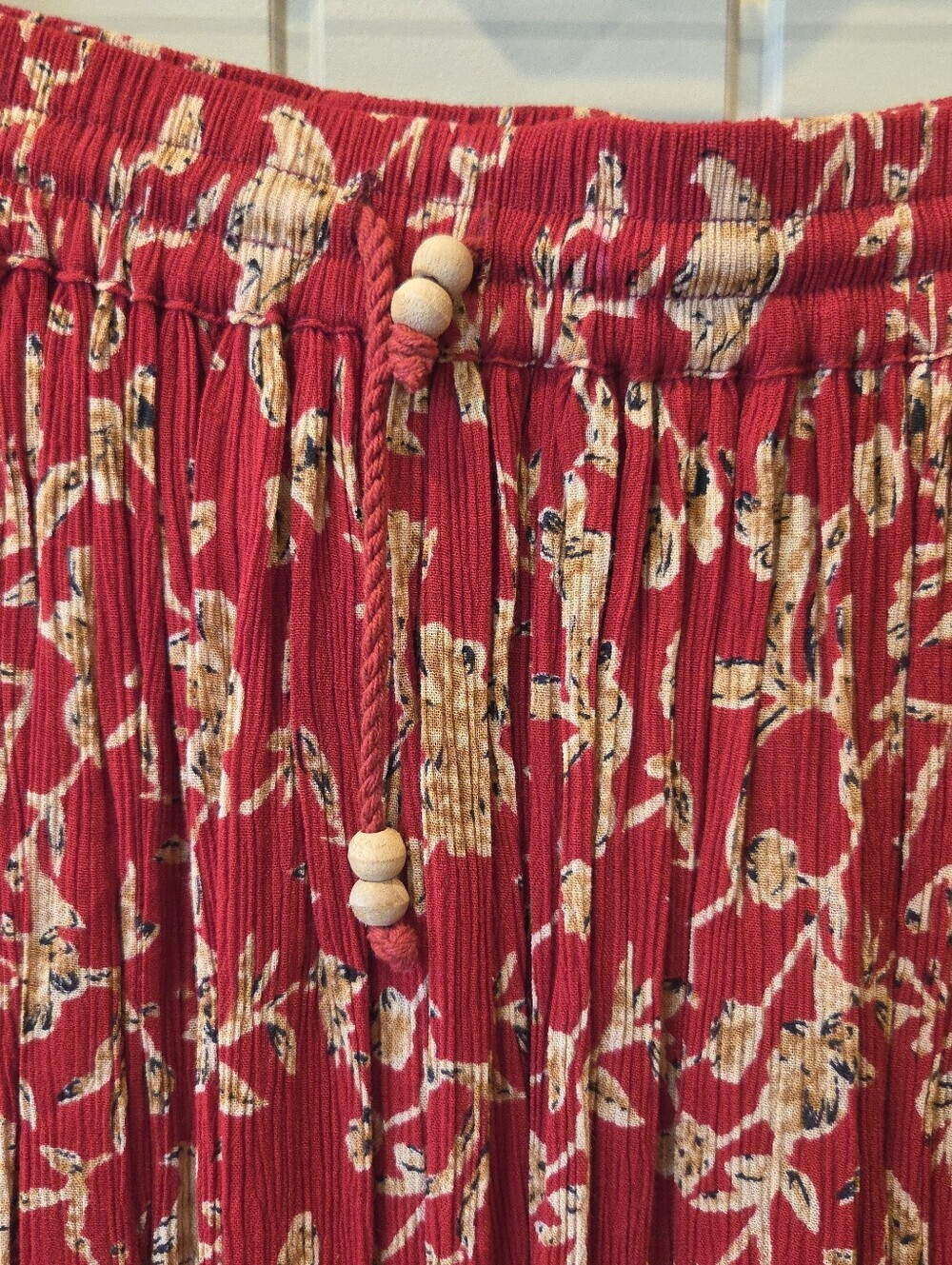 Vintage Liz Baker Red Floral Crinkle Broomstick Skirt 1X Plus Size Cottagecore - Picture 3 of 11